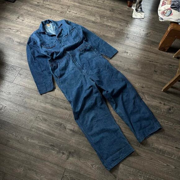 Vintage Retro Blue Denim Big Ben Wrangler Carpenter Coveralls Jumpsuit Jean - Picture 4 of 8